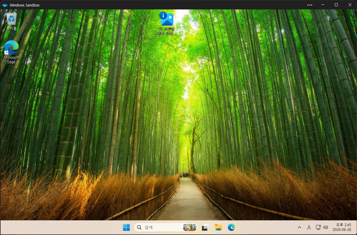 Windows Sandbox가 열린 뒤 보이는 기본 Windows 화면