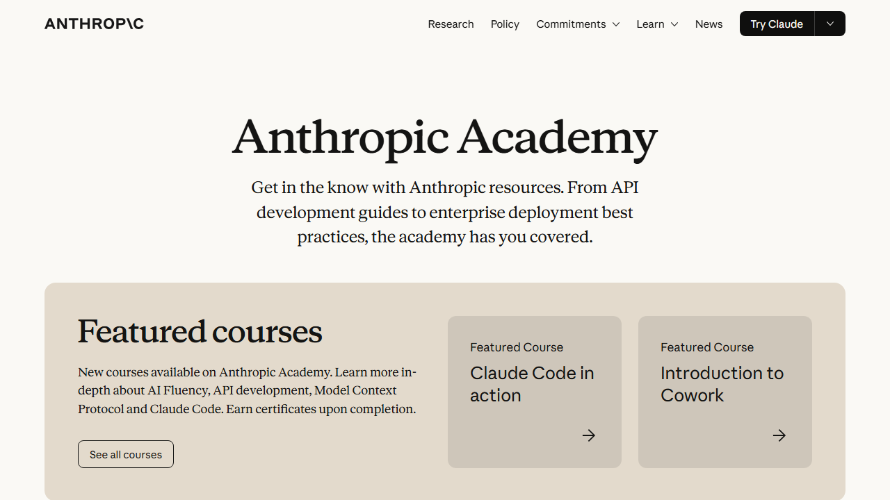 Anthropic Learn 페이지