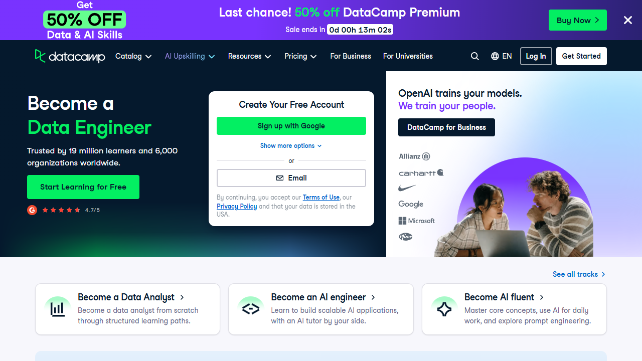 DataCamp 첫 화면