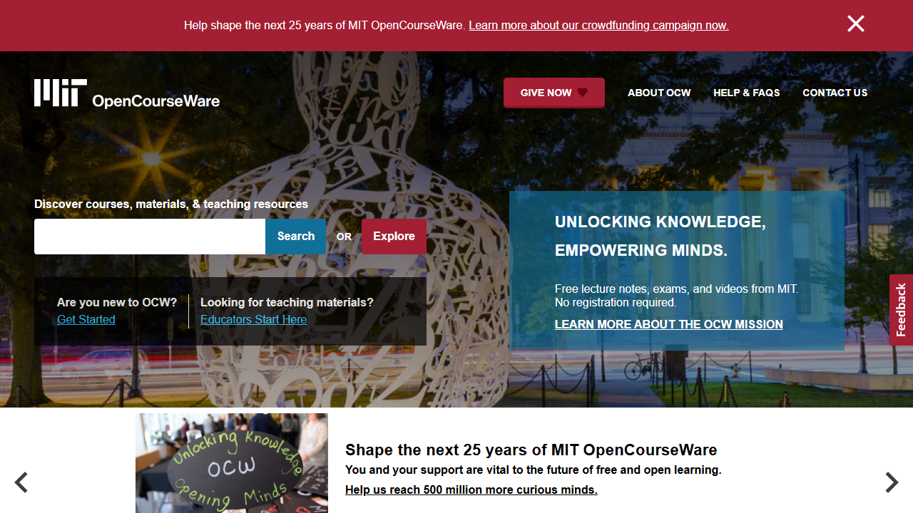 MIT OpenCourseWare 첫 화면