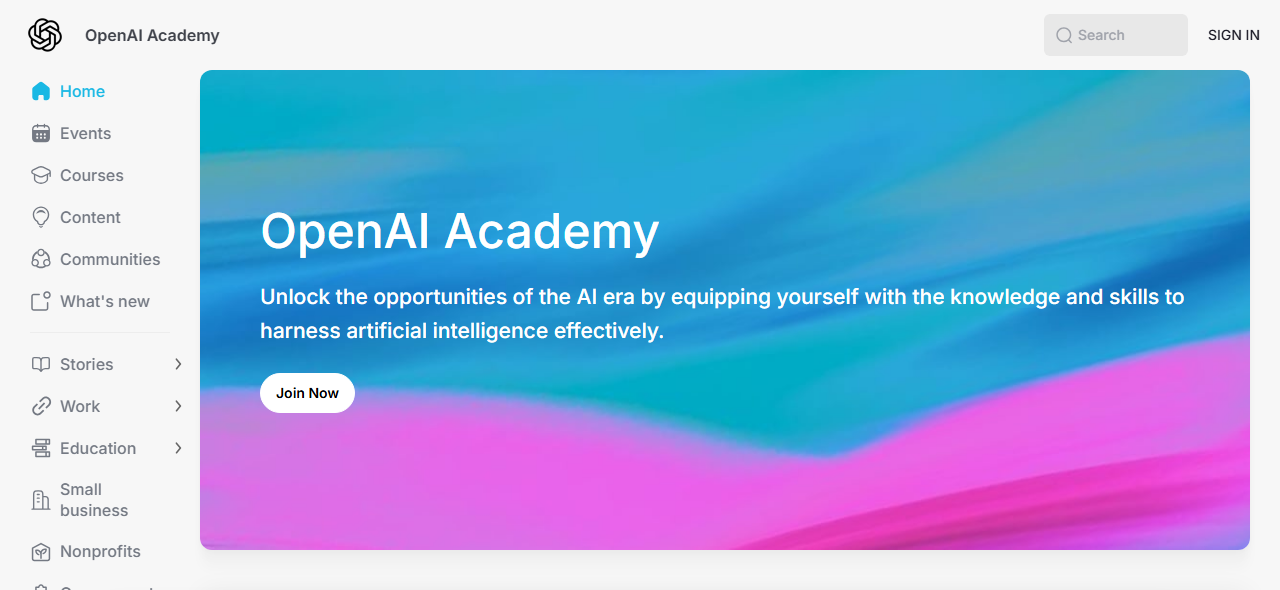 OpenAI Academy 첫 화면