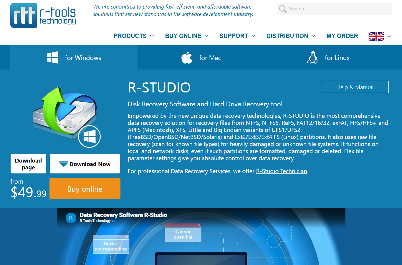 R-Studio official website product page screenshot